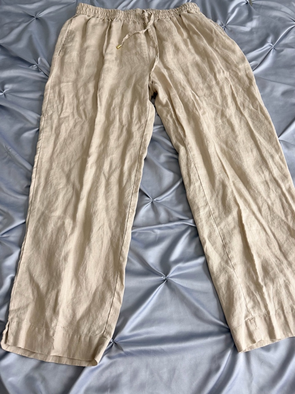 Relaxed Wide-Leg Linen Blend Pants in Beige